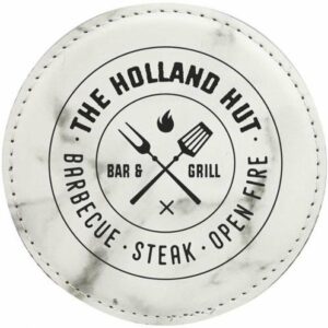 Leatherette Round Coaster -White Marble