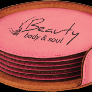 Leatherette Round Coaster Set -Pink