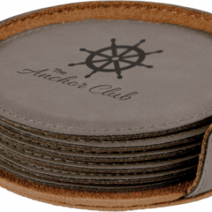 Leatherette Round Coaster Set -Gray