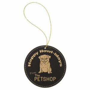 Leatherette Round Ornament -Black/Gold