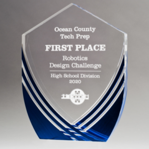 Shield Series Clear Acrylic with Polished Lines and Blue Metallic Accent