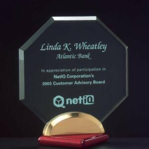 Octagon Acrylic Award on a Rosewood Piano Finish Base.