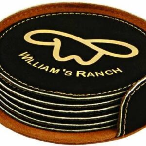 Leatherette Round Coaster Set -Black