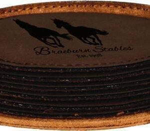 Leatherette Round Coaster Set -Dark Brown