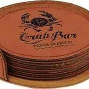 Leatherette Round Coaster Set -Rawhide